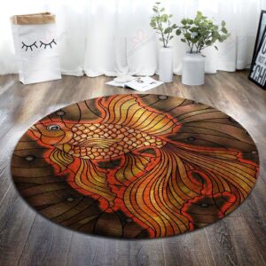Gold Fish Round Carpet Floor Rug Living Room Bedroom Decor Round Area Rug Carpet
