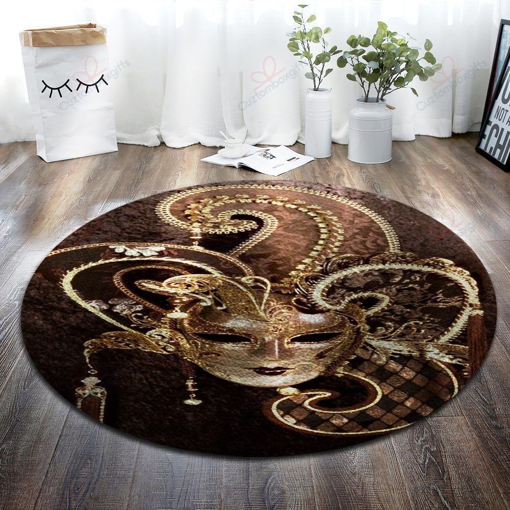 Gold Mask Round Carpet Floor Rug Living Room Bedroom Decor Round Area Rug Carpet Gold Mask Round Carpet Floor Rug Living Room Bedroom Decor Round Area Rug Carpet