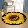Gold Sunflower And Butterfly Round Carpet Floor Rug Living Room Bedroom Decor Round Area Rug Carpet