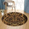 Gold Wolf Round Carpet Floor Rug Living Room Bedroom Decor Round Area Rug Carpet