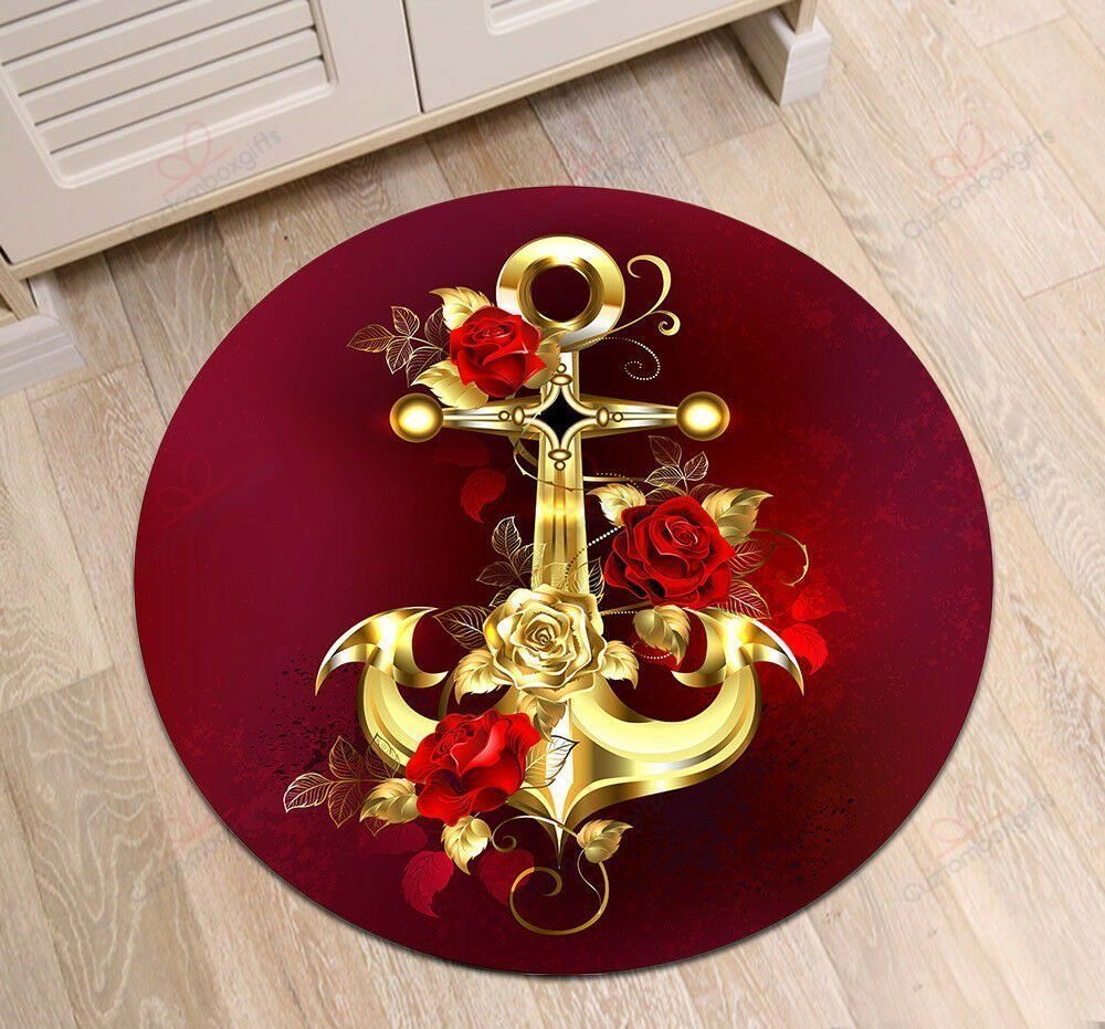 Golden Anchor Round Carpet Floor Rug Living Room Bedroom Decor Round Area Rug Carpet Golden Anchor Round Carpet Floor Rug Living Room Bedroom Decor Round Area Rug Carpet