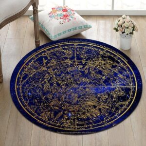 Golden Constellation Round Carpet Floor Rug Living Room Bedroom Decor Round Area Rug Carpet