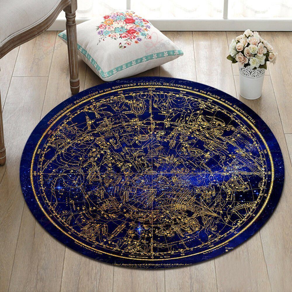 Golden Constellation Round Carpet Floor Rug Living Room Bedroom Decor Round Area Rug Carpet Golden Constellation Round Carpet Floor Rug Living Room Bedroom Decor Round Area Rug Carpet