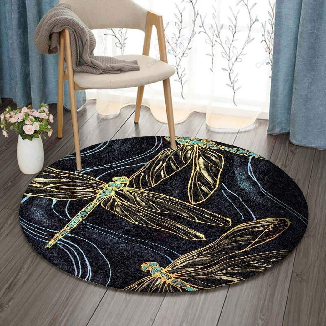 Golden Dragonfly Round Carpet Floor Rug Living Room Bedroom Decor Round Area Rug Carpet Golden Dragonfly Round Carpet Floor Rug Living Room Bedroom Decor Round Area Rug Carpet