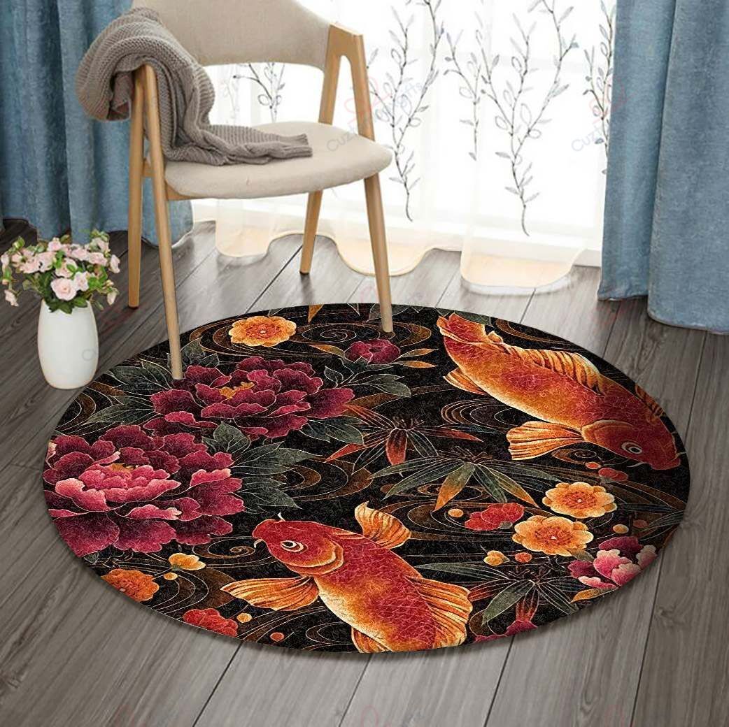 Golden Fish And Flower Round Carpet Floor Rug Living Room Bedroom Decor Round Area Rug Carpet Golden Fish And Flower Round Carpet Floor Rug Living Room Bedroom Decor Round Area Rug Carpet