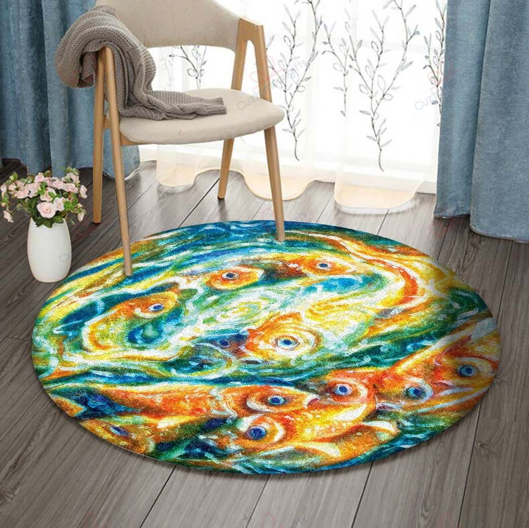 Golden Fish Round Carpet Floor Rug Living Room Bedroom Decor Round Area Rug Carpet Golden Fish Round Carpet Floor Rug Living Room Bedroom Decor Round Area Rug Carpet