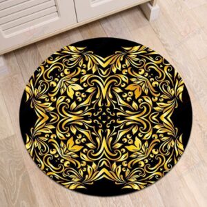 Golden Flower Round Carpet Floor Rug Living Room Bedroom Decor Round Area Rug Carpet