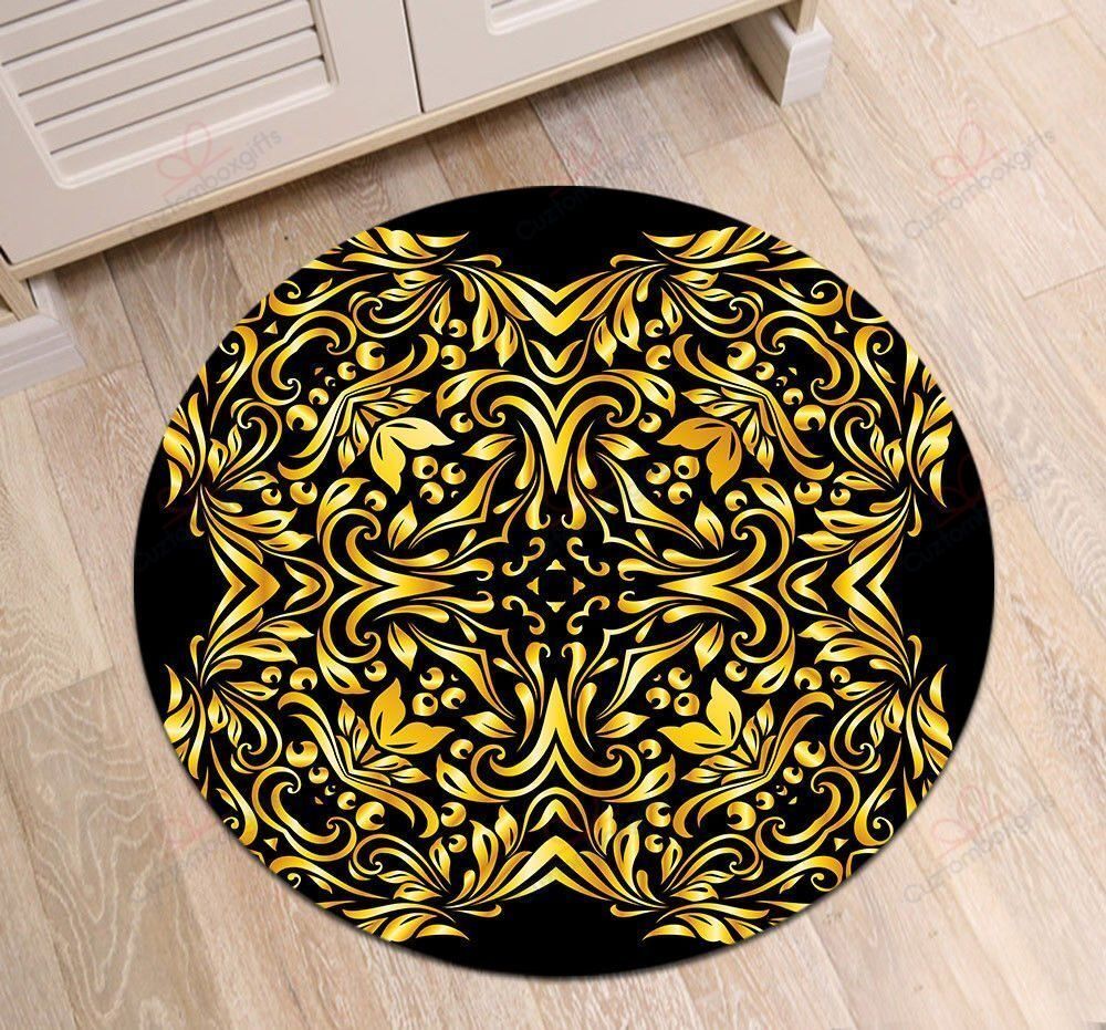 Golden Flower Round Carpet Floor Rug Living Room Bedroom Decor Round Area Rug Carpet Golden Flower Round Carpet Floor Rug Living Room Bedroom Decor Round Area Rug Carpet