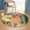 Golden Round Carpet Floor Rug Living Room Bedroom Decor Round Area Rug Carpet