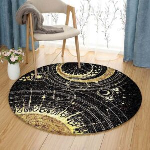 Golden Moon And Sun Round Carpet Floor Rug Living Room Bedroom Decor Round Area Rug Carpet