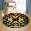 Golden Pattern Round Carpet Floor Rug Living Room Bedroom Decor Round Area Rug Carpet