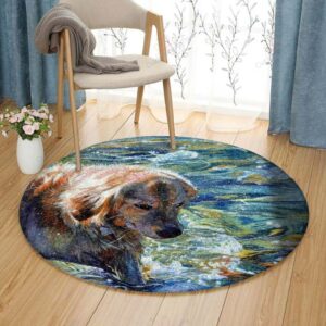 Golden Retriever Round Carpet Floor Rug Living Room Bedroom Decor Round Area Rug Carpet