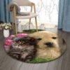 Golden Retriever Sand Kitty Round Carpet Floor Rug Living Room Bedroom Decor Round Area Rug Carpet