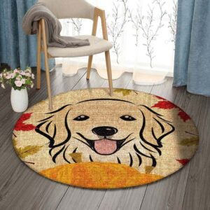 Golden Retriever Thanksgiving Round Carpet Floor Rug Living Room Bedroom Decor Round Area Rug Carpet