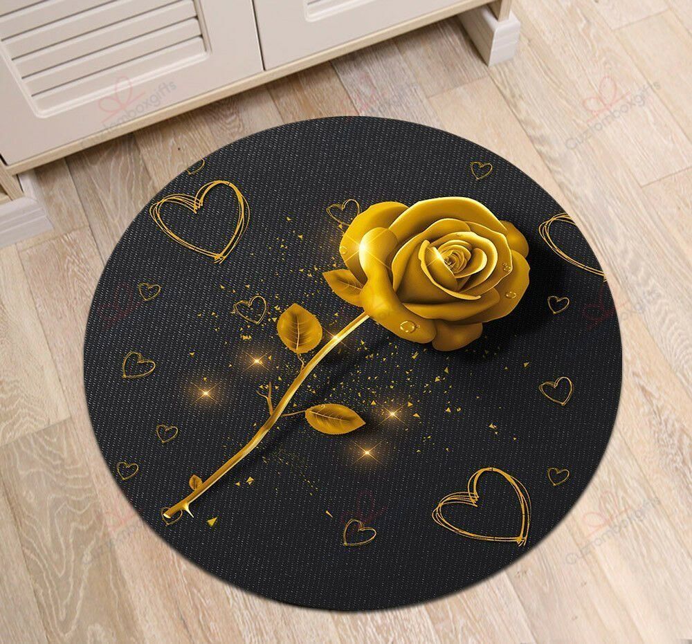 Golden Rose Hearts Round Carpet Floor Rug Living Room Bedroom Decor Round Area Rug Carpet Golden Rose Hearts Round Carpet Floor Rug Living Room Bedroom Decor Round Area Rug Carpet