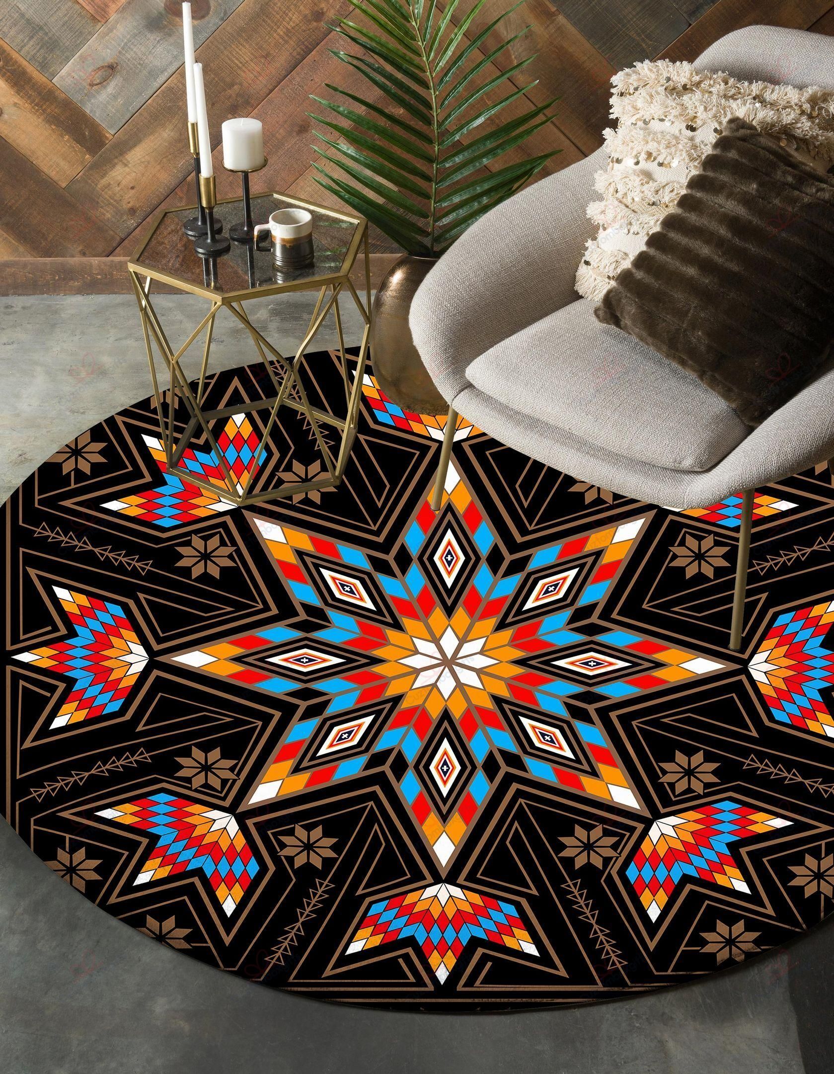 Golden Tribe Design Native American Round Carpet Floor Rug Living Room Bedroom Decor Round Area Rug Carpet Golden Tribe Design Native American Round Carpet Floor Rug Living Room Bedroom Decor Round Area Rug Carpet