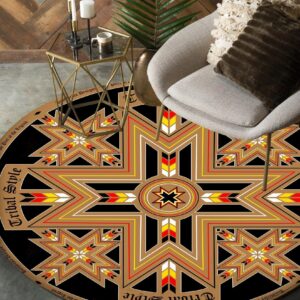 Golden Tribes Native American Round Carpet Floor Rug Living Room Bedroom Decor Round Area Rug Carpet