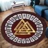 Golden Valknut Symbol Viking Round Carpet Floor Rug Living Room Bedroom Decor Round Area Rug Carpet