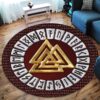 Golden Valknut Symbol Viking Round Carpet Floor Rug Living Room Bedroom Decor Round Area Rug Carpet