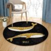 Golden Whale Round Carpet Floor Rug Living Room Bedroom Decor Round Area Rug Carpet