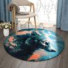 Golden Wolf Round Carpet Floor Rug Living Room Bedroom Decor Round Area Rug Carpet