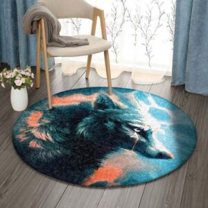 Golden Wolf Round Carpet Floor Rug Living Room Bedroom Decor Round Area Rug Carpet