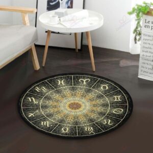 Golden Zodiac Round Carpet Floor Rug Living Room Bedroom Decor Round Area Rug Carpet