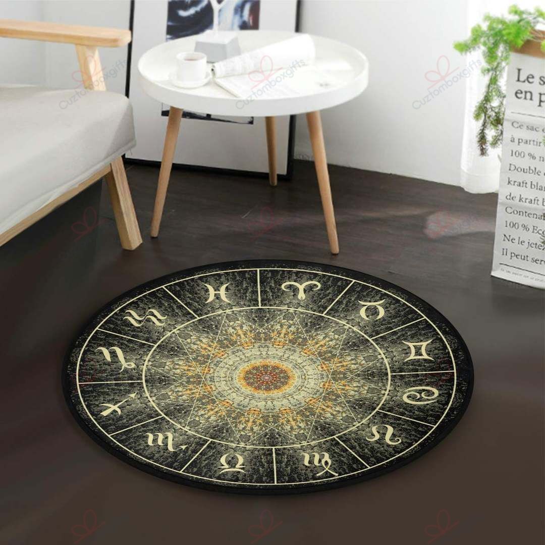 Golden Zodiac Round Carpet Floor Rug Living Room Bedroom Decor Round Area Rug Carpet Golden Zodiac Round Carpet Floor Rug Living Room Bedroom Decor Round Area Rug Carpet