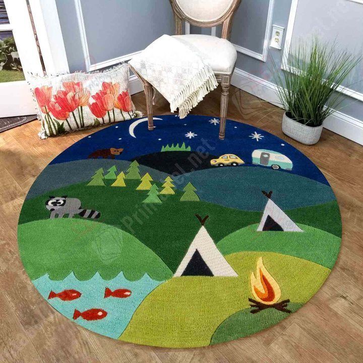 Gone Camping Round Carpet Floor Rug Living Room Bedroom Decor Round Area Rug Carpet Gone Camping Round Carpet Floor Rug Living Room Bedroom Decor Round Area Rug Carpet