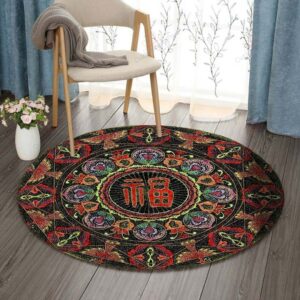 Good Fortune Round Carpet Floor Rug Living Room Bedroom Decor Round Area Rug Carpet