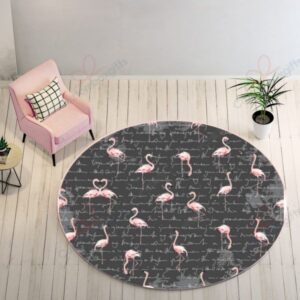 Gray Round Flamingo Round Carpet Floor Rug Living Room Bedroom Decor Round Area Rug Carpet
