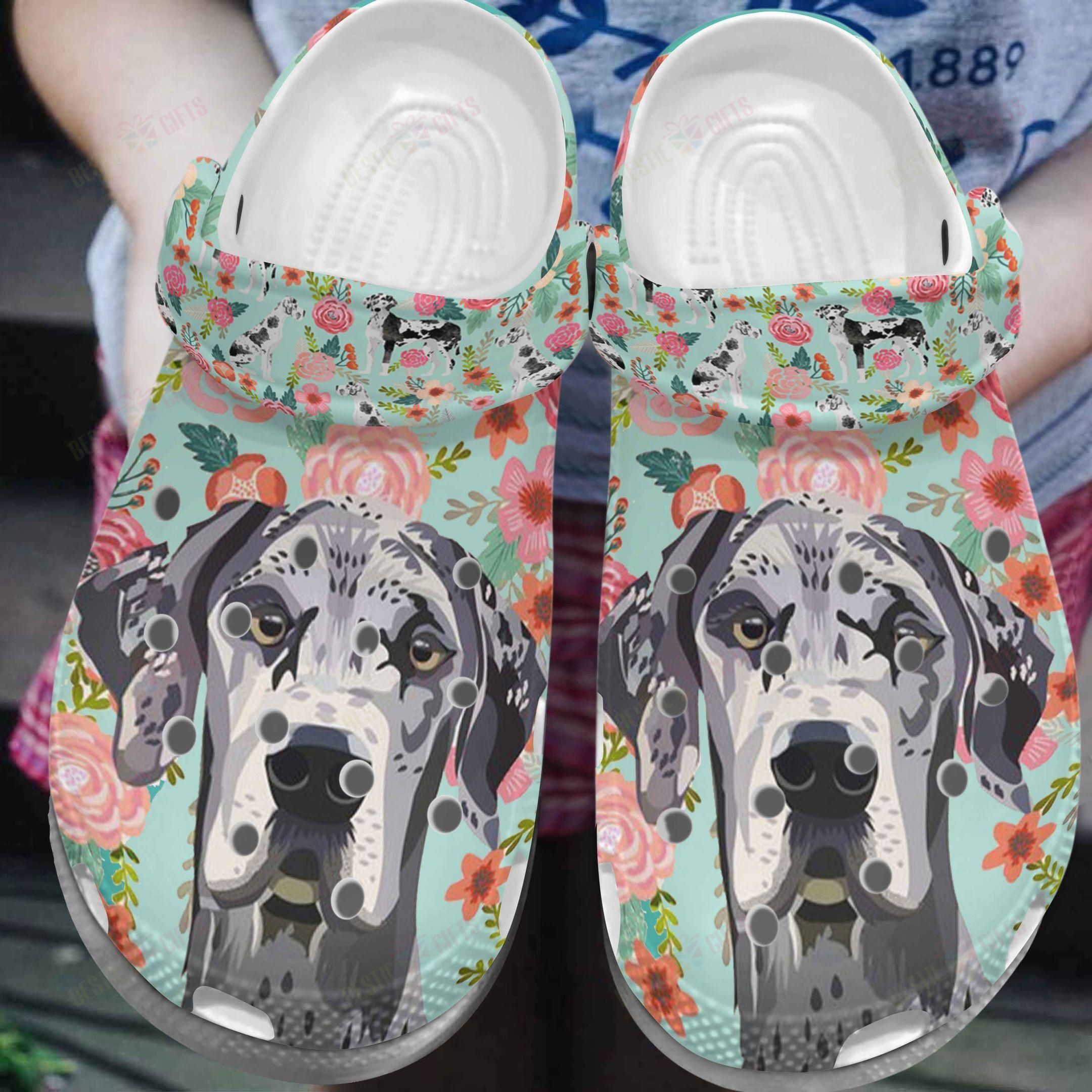 Great Dane Crocs Clog Classic Clog Floral Portrait Shoes Great Dane Crocs Clog Classic Clog Floral Portrait Shoes