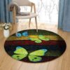 Green And Blue Butterfly Round Carpet Floor Rug Living Room Bedroom Decor Round Area Rug Carpet
