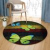 Green Butterfly Round Carpet Floor Rug Living Room Bedroom Decor Round Area Rug Carpet