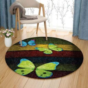 Green Butterfly Round Carpet Floor Rug Living Room Bedroom Decor Round Area Rug Carpet