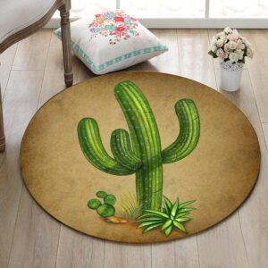 Green Cactus Round Carpet Floor Rug Living Room Bedroom Decor Round Area Rug Carpet