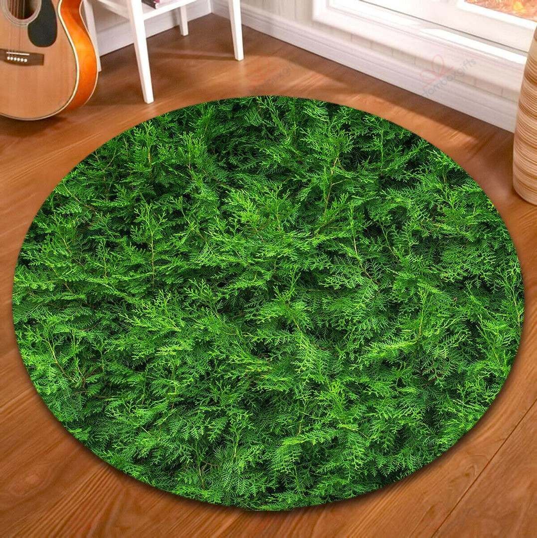 Green Cypress Branch Round Carpet Floor Rug Living Room Bedroom Decor Round Area Rug Carpet Green Cypress Branch Round Carpet Floor Rug Living Room Bedroom Decor Round Area Rug Carpet