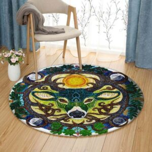 Green Deer Round Carpet Floor Rug Living Room Bedroom Decor Round Area Rug Carpet