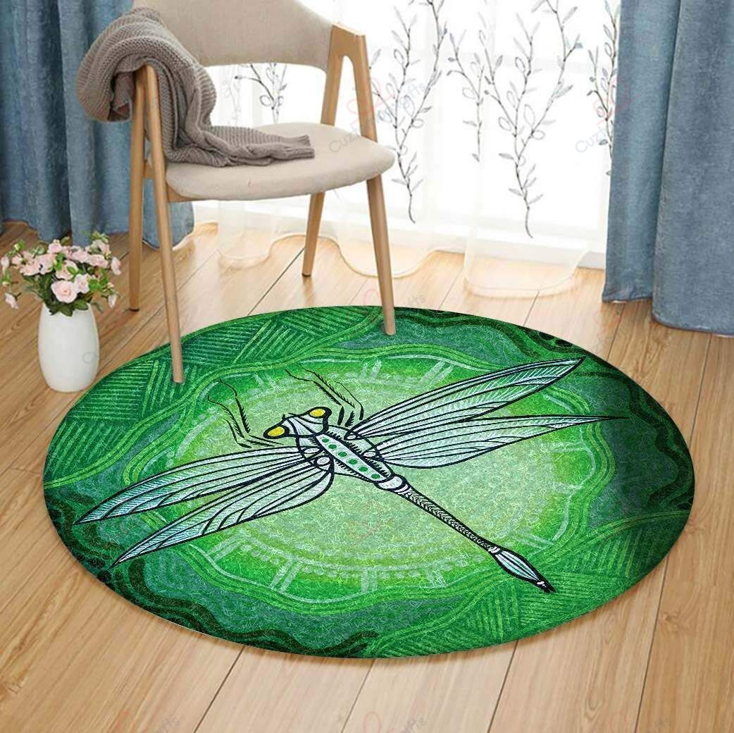 Green Dragonfly Round Carpet Floor Rug Living Room Bedroom Decor Round Area Rug Carpet Green Dragonfly Round Carpet Floor Rug Living Room Bedroom Decor Round Area Rug Carpet