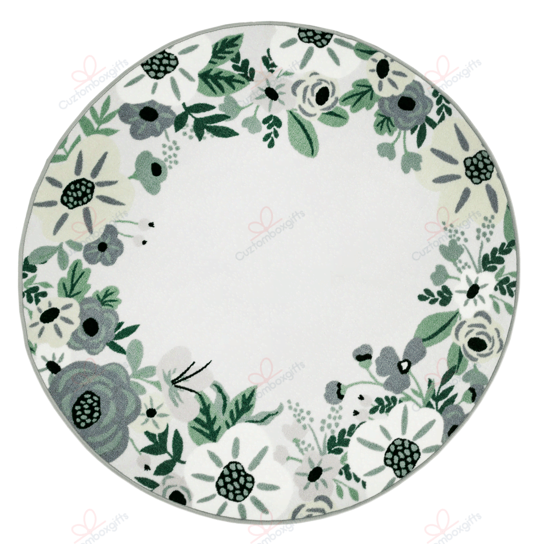 Green Flower Round Carpet Floor Rug Living Room Bedroom Decor Round Area Rug Carpet Green Flower Round Carpet Floor Rug Living Room Bedroom Decor Round Area Rug Carpet