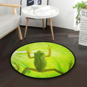 Green Frog On The Leaf Round Carpet Floor Rug Living Room Bedroom Decor Round Area Rug Carpet