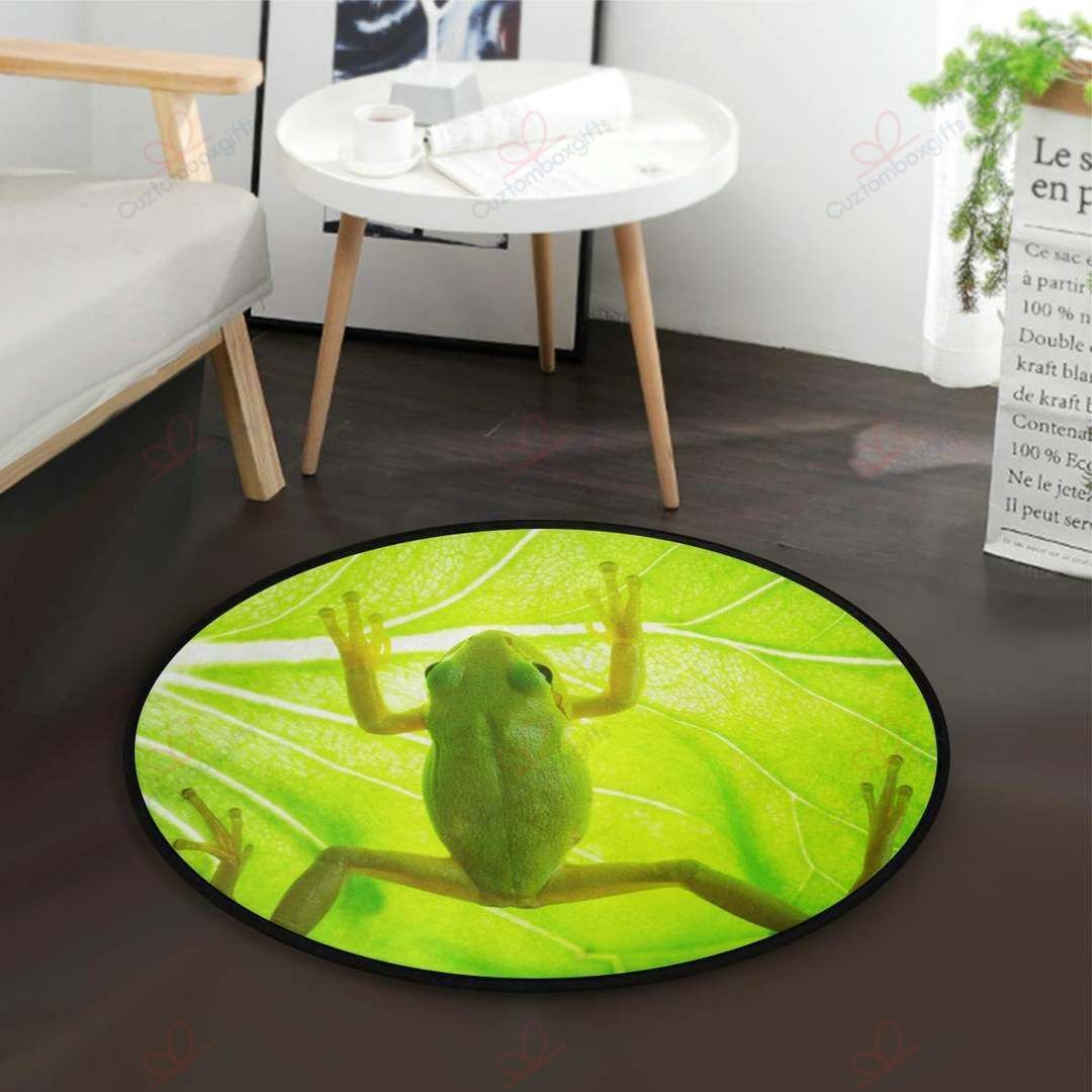 Green Frog On The Leaf Round Carpet Floor Rug Living Room Bedroom Decor Round Area Rug Carpet Green Frog On The Leaf Round Carpet Floor Rug Living Room Bedroom Decor Round Area Rug Carpet