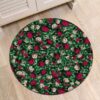 Green Leaves Red Roses Round Carpet Floor Rug Living Room Bedroom Decor Round Area Rug Carpet