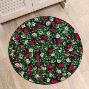 Green Leaves Red Roses Round Carpet Floor Rug Living Room Bedroom Decor Round Area Rug Carpet