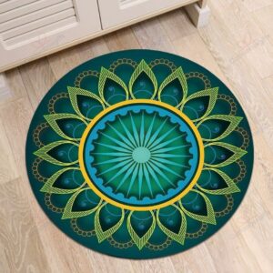 Green Mandala Round Carpet Floor Rug Living Room Bedroom Decor Round Area Rug Carpet
