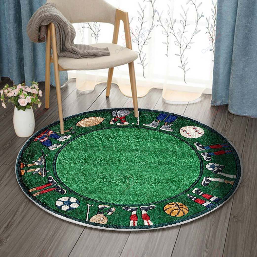 Green Sport Round Carpet Floor Rug Living Room Bedroom Decor Round Area Rug Carpet Green Sport Round Carpet Floor Rug Living Room Bedroom Decor Round Area Rug Carpet