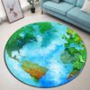 Green World Map Round Carpet Floor Rug Living Room Bedroom Decor Round Area Rug Carpet