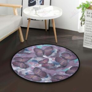 Grey Butterfly Round Carpet Floor Rug Living Room Bedroom Decor Round Area Rug Carpet