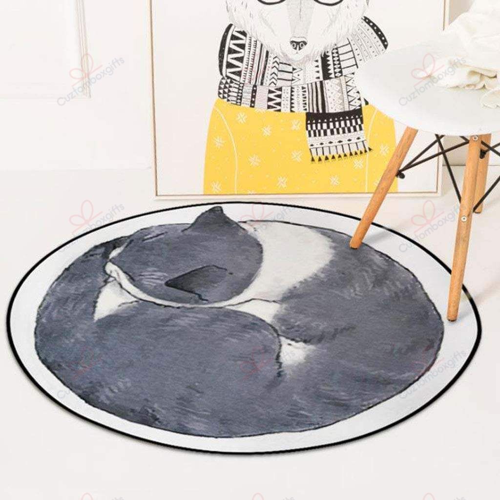 Grey Cat Sleeping Round Carpet Floor Rug Living Room Bedroom Decor Round Area Rug Carpet Grey Cat Sleeping Round Carpet Floor Rug Living Room Bedroom Decor Round Area Rug Carpet