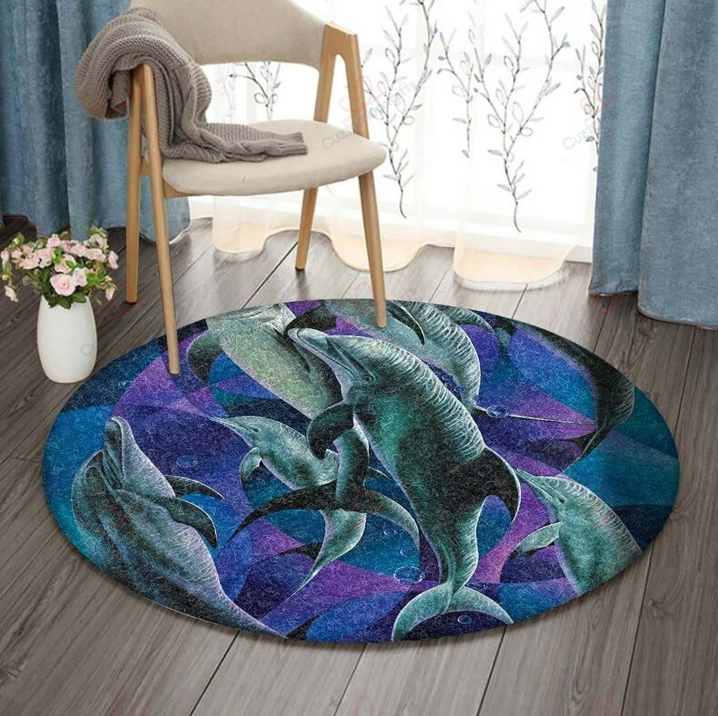 Grey Dolphin Family Round Carpet Floor Rug Living Room Bedroom Decor Round Area Rug Carpet Grey Dolphin Family Round Carpet Floor Rug Living Room Bedroom Decor Round Area Rug Carpet